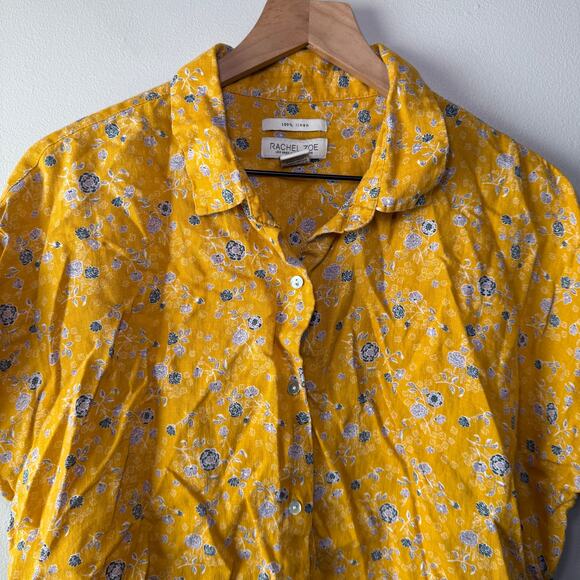 Rachel Zoe Women's Floral Linen Collared Blouse Mustard Yellow Size Large - Picture 2 of 5